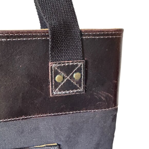 Damn Dogs Tote Shoulder Bag Charcoal Black Canvas Leather Trim Rugged Unisex - Picture 10 of 16